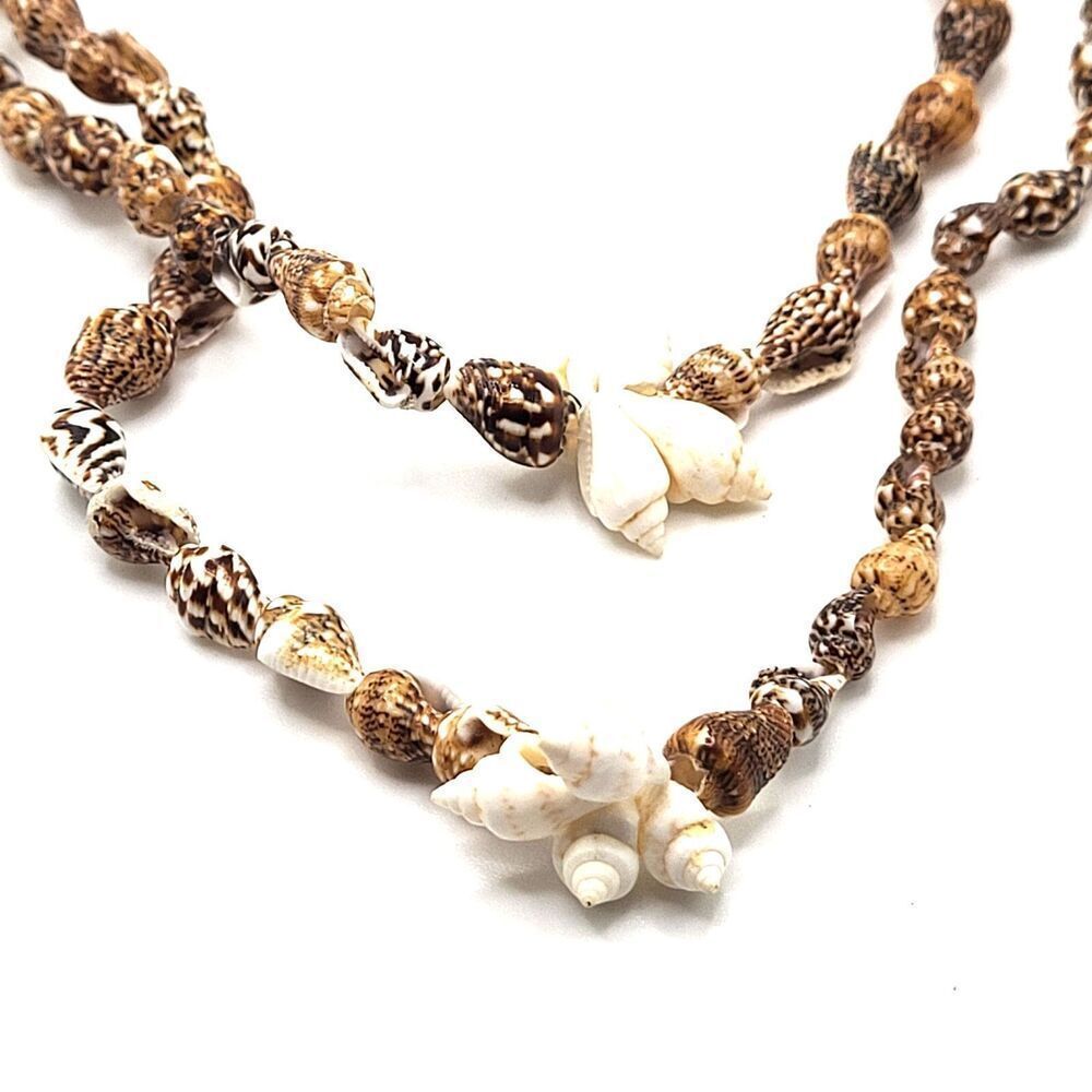 Boho Chunky Shell Necklace, Mixed Dove and Wassa Shells, Beach Wear 34" Nautical